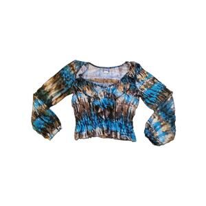 Dots Blue & Brown Long Sleeve Shirt - Size Small